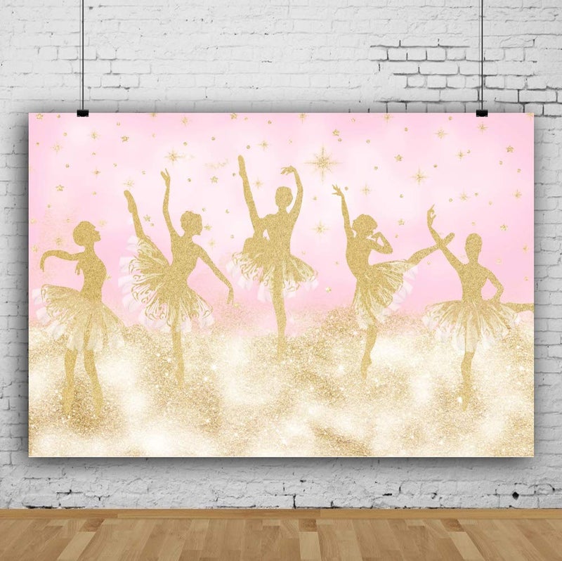 DORCEV 7x5ft Ballet Girl Photography Backdrop Ballet Dancer Gold Shiny Dance Skirts Pink Background Girl's Birthday Party Banner Decor Photo Props Wallpaper - Image 3